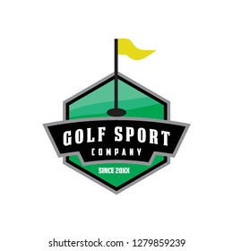 golf field athlete flag hole company team club league emblem badge competition in hexagon shape logo icon vector template
