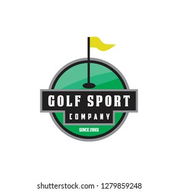 golf field athlete flag hole company team club league emblem badge competition in circle shape logo icon vector template