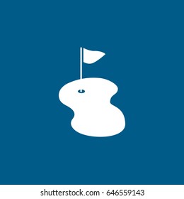 Golf Field With Flag Flat Icon On Blue Background