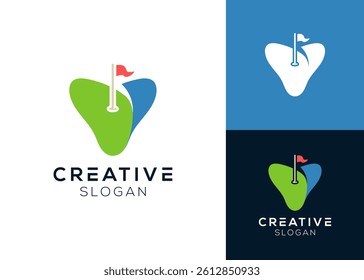 Golf field with green area and lake abstract logo design