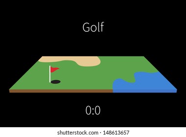 Golf Field with a score on black background. Vector illustration.