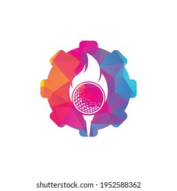 Golf Fire gear shape concept Logo Template Design Vector. Fire and golf ball logo design icon.