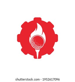 Golf Fire gear shape concept Logo Template Design Vector. Fire and golf ball logo design icon.