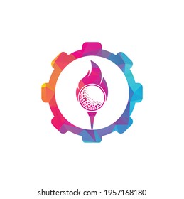 Golf Fire gear shape concept Logo Template Design Vector. Fire and golf ball logo design icon.	