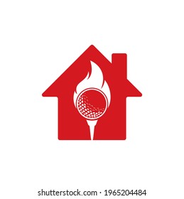 Golf Fire home shape concept Logo Template Design Vector. Fire and golf ball logo design icon.	