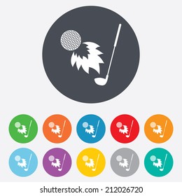Golf fireball with club sign icon. Sport symbol. Round colourful 11 buttons. Vector