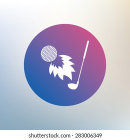 Golf fireball with club sign icon. Sport symbol. Icon on blurred background. Vector