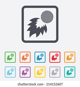Golf fireball sign icon. Sport symbol. Round squares buttons with frame. Vector