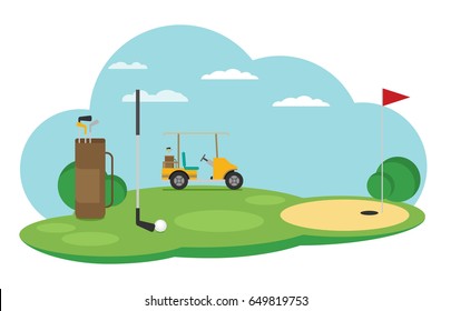 Golf flag with ball. Flat style design - vector