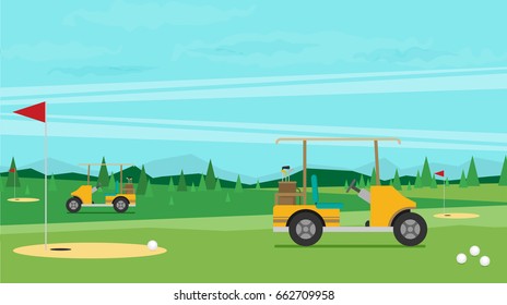 Golf flag with ball. Flat style design - vector