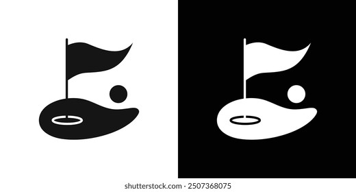 golf flag and ball icon flat line symbol set.