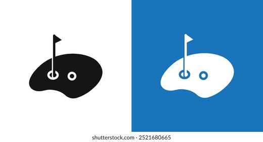 golf flag and ball icon Flat vector set outline