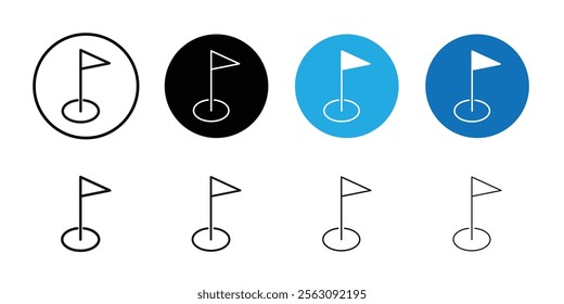 Golf flag and ball icon Flat outline fill set collection