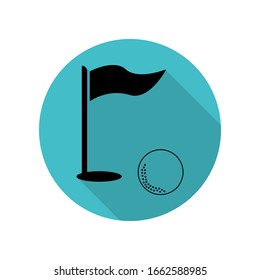 Golf flag and golf ball long shadow icon. Simple glyph, flat vector of arrow icons for ui and ux, website or mobile application