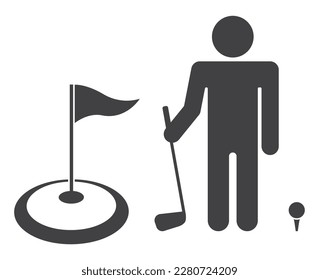 golf flag, ball and person icon set