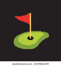 golf flag and goal pixel art, vector illustration on isolated background.