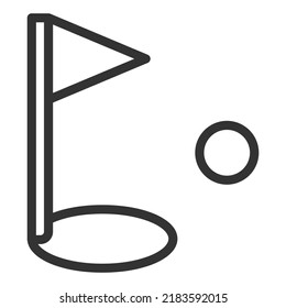 Golf flag hole and ball - icon, illustration on white background, outline style