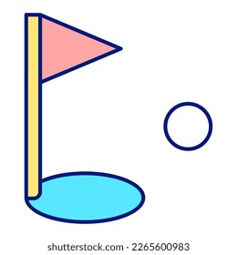 Taladro y bola de la bandera de golf - icono, ilustración sobre fondo blanco, estilo de color