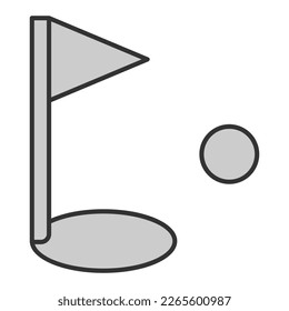 Golf-Flagge-Loch und Ball - Symbol, Illustration auf weißem Hintergrund, grauer Stil