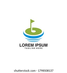 Golf With Flag And Hole Ball Logo Vector Illustration Icon