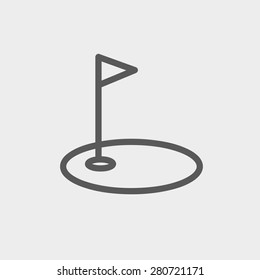 Golf flag in hole icon thin line for web and mobile, modern minimalistic flat design. Vector dark grey icon on light grey background.