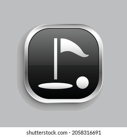 golf flag icon design. Glossy Button style rounded rectangle isolated on gray background.. Vector illustration