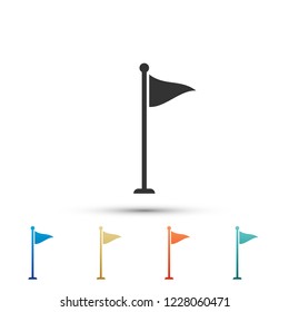 Golf flag icon isolated on white background. Golf equipment or accessory. Set elements in colored icons. Flat design. Vector Illustration