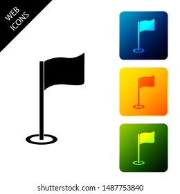 Golf flag icon isolated on white background. Golf equipment or accessory. Set icons colorful square buttons. Vector Illustration