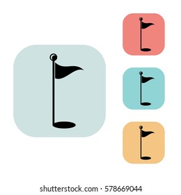 Golf flag icon isolated vector sign symbol, on blue, red, yellow background. Sports Equipment elements icons. Can be used in logo, UI and web design