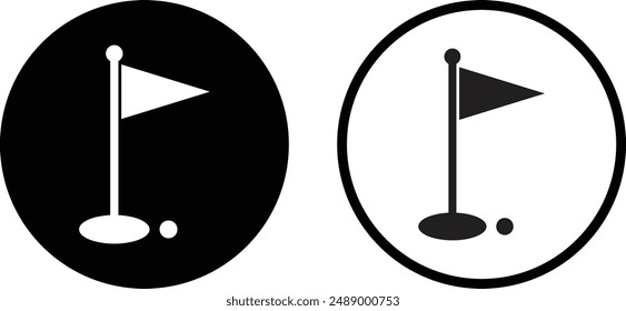 Icono de bandera de golf en dos estilos aislados sobre fondo blanco . Icono de bandera de palo de golf Vector