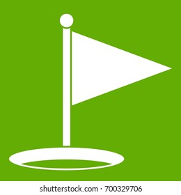 Golf flag icon white isolated on green background. Vector illustration