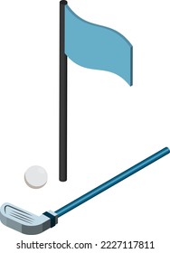 golf and flag illustration in 3D isometric style isolated on background