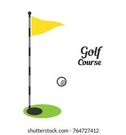 Golf flag illustration with flying golf ball can be used for golf course or tournament.vector