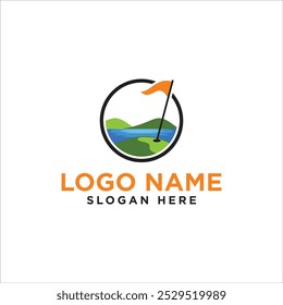 Bandeira de golfe e logotipo da paisagem