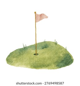 Golf flag on green grass surface