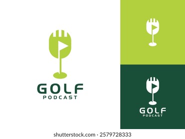 golf flag with podcast logo. humor consult sport vector graphic design