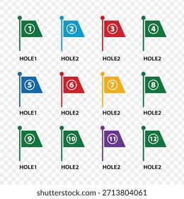 Golffahnen und Lochnummer Symbol Set Flat Golfplatz Marker