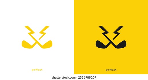 Golf Flash Logo. Golf Stick and Lightning Thunder with Minimalist Style. Golf Energy Logo, Icon, Symbol, Vector, Design Inspiration.