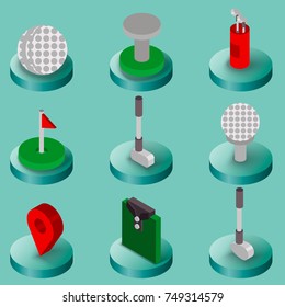 Golf flat isometric set for your web site design