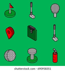 Golf flat outline isometric set