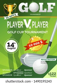 Golf Flyer Poster Banner Advertising. Template Golf Tournament With Sample Text. Sport Invitation Template, Event Label Vector Illustration