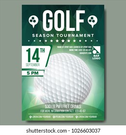 Golf Flyer, Poster Vector. Sport Event Announcement. Golf Tournament Banner Advertising. Professional League. Vertical Sport Invitation Template. Event Label Illustration