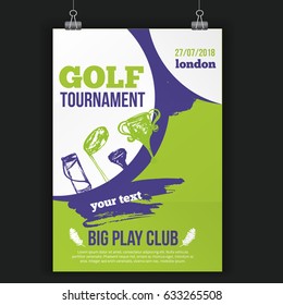 Golf flyer vector illustration. Tournament design invitation with hand drawn grunge elements. Easy to edit for your promotion