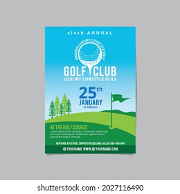 Golf Flyer Vector Layout Design Template For Extreem Sport Event, Tournament Or Championship