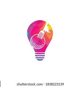 Golf and fork bulb shape concept logo design template. Golf restaurant logo design vector