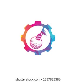 Golf and fork gear shape concept logo design template. Golf restaurant logo design vector