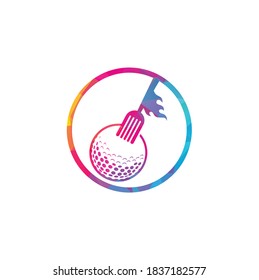 Golf and fork logo design template. Golf restaurant logo design vector