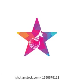 Golf and fork star shape concept logo design template. Golf restaurant logo design vector