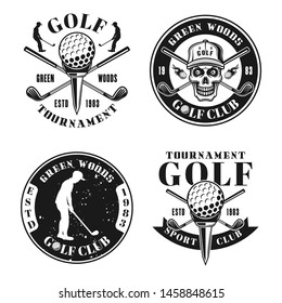 Golf four vector monochrome emblems, badges, labels or logos in vintage style isolated on white background