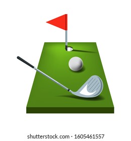 Golf game equipment and green course isolated icon